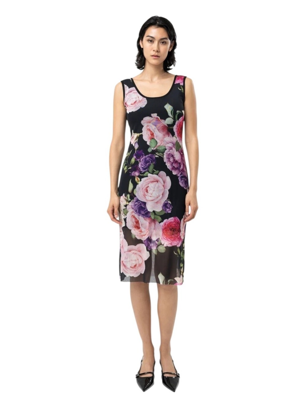 Nadya Toto Womens Sheer Black Romantic Floral Print Mesh Amore Dress Medium
